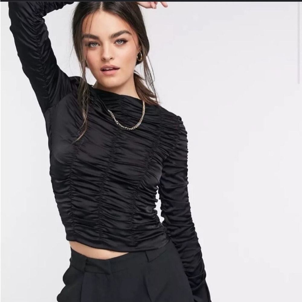 & Other Stories black long sleeve blouse with ruching throughout